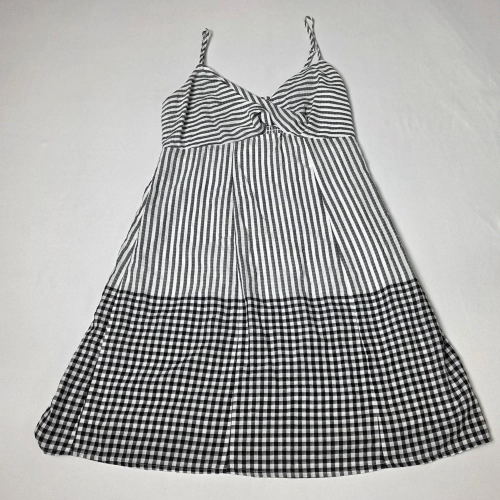 Express Sundress‎ Womens XS Black White Gingham Striped Knot Front Mini Dress